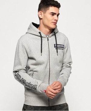 Superdry International Applique Cipzár Férfi Kapucnis Pulóver Titán | HVAUY2740